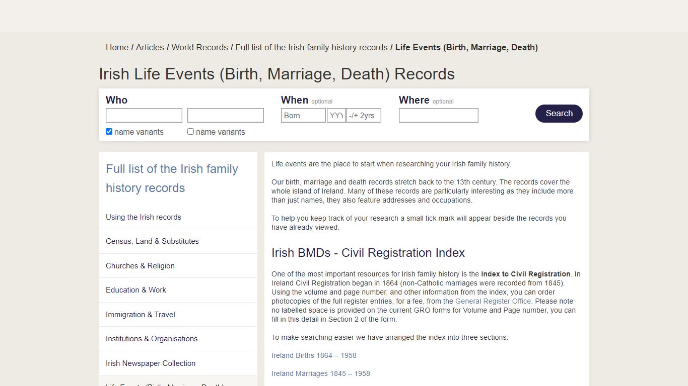 Life Events (Birth, Marriage, Death) | findmypast.com